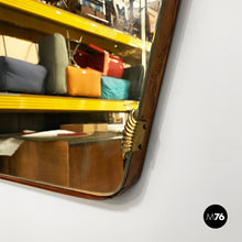 将图片加载到图库查看器,Geometric wall mirror in brass and wood, 1950s