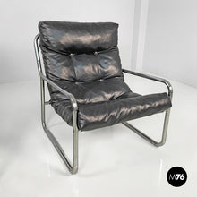 将图片加载到图库查看器,Armchairs in metal and black synthetic leather, 1970s