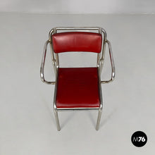 画像をギャラリービューアに読み込む, Chairs in metal and red faux leather, 1930s