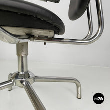 Load image into Gallery viewer, Swivel office chairs in steel and faux leather, 1960s