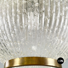 Charger l'image dans la galerie, Chandelier in molded glass, brass and metal, 1950s