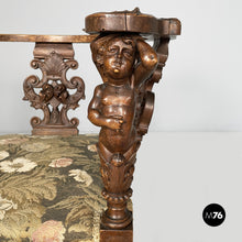 Charger l'image dans la galerie, Wooden armchairs with floral fabric, late 19th century
