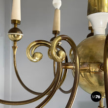 将图片加载到图库查看器,Chandelier in brass and white metal, 1950s
