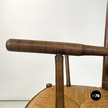 Load image into Gallery viewer, Wood and straw chair with armrests, late 1800s
