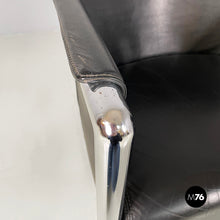 将图片加载到图库查看器,Black leather and steel armchair, 1980s