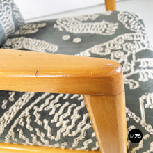 Load image into Gallery viewer, Armchair in wood, green and white velvet, 1960s