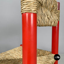 将图片加载到图库查看器,Chairs in red wood and straw, 1970s