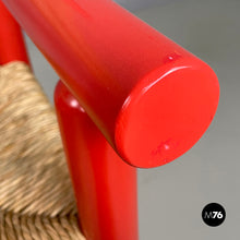 Charger l'image dans la galerie, Chairs with armrests in red wood and straw, 1970s