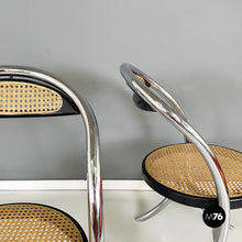 将图片加载到图库查看器,Chairs in straw, black wood and steel, 1970s