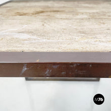 画像をギャラリービューアに読み込む, Square coffee table in travertine and metal, 1970s