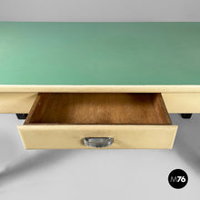 Load image into Gallery viewer, Dining table in white and aqua green wood, 1940s