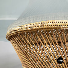 Load image into Gallery viewer, Round dining table in glass and rattan, 1960s