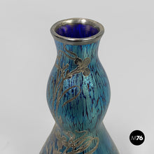 画像をギャラリービューアに読み込む, Vase in blue glass and silver-plate, 1930s
