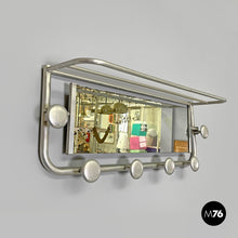 Load image into Gallery viewer, Aluminum wall coat rack with mirror, 1940s