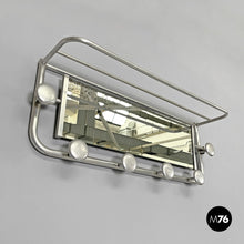 Load image into Gallery viewer, Aluminum wall coat rack with mirror, 1940s