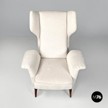 画像をギャラリービューアに読み込む, White fabric and wood armchair, 1950s