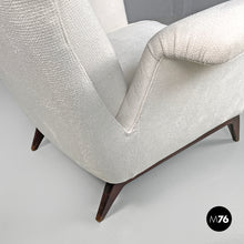 画像をギャラリービューアに読み込む, White fabric and wood armchair, 1950s