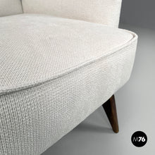 画像をギャラリービューアに読み込む, White fabric and wood armchair, 1950s