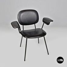 将图片加载到图库查看器,Black faux leather and metal chair, 1960s