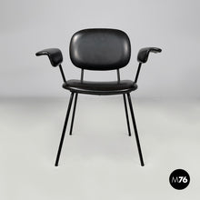 将图片加载到图库查看器,Black faux leather and metal chair, 1960s