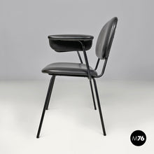 将图片加载到图库查看器,Black faux leather and metal chair, 1960s