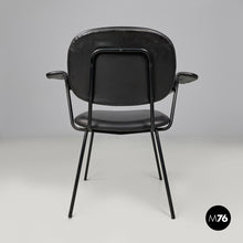 将图片加载到图库查看器,Black faux leather and metal chair, 1960s