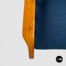 将图片加载到图库查看器,Blue fabric and wood armchairs, 1940s
