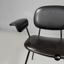 将图片加载到图库查看器,Black faux leather and metal chair, 1960s