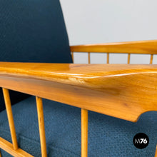 将图片加载到图库查看器,Blue fabric and wood armchairs, 1940s