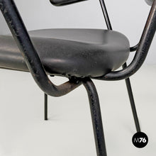 将图片加载到图库查看器,Black faux leather and metal chair, 1960s
