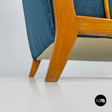 将图片加载到图库查看器,Blue fabric and wood armchairs, 1940s