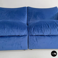 画像をギャラリービューアに読み込む, Modular sofa in blue velvet, 1980s