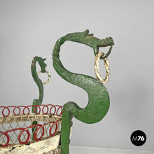 画像をギャラリービューアに読み込む, White and green wrought iron vase holders with decorative dragons, 1900s
