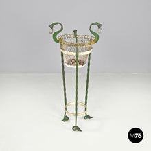 画像をギャラリービューアに読み込む, White and green wrought iron vase holder with decorative dragons, 1900s