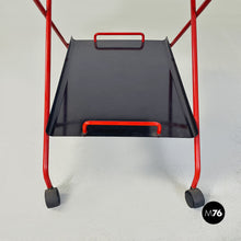 Carica l'immagine nel visualizzatore di Gallery, Black and red metal food trolley on wheels, 1980s