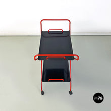 Carica l'immagine nel visualizzatore di Gallery, Black and red metal food trolley on wheels, 1980s