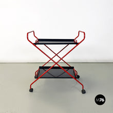 Carica l'immagine nel visualizzatore di Gallery, Black and red metal food trolley on wheels, 1980s