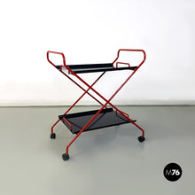 Carica l'immagine nel visualizzatore di Gallery, Black and red metal food trolley on wheels, 1980s