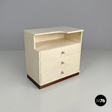 画像をギャラリービューアに読み込む, White wooden bedside table with shaped top, 1980s