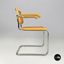 Load image into Gallery viewer, Chromed metal wood and Vienna straw chair, 1970s