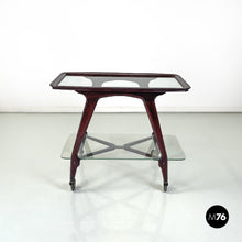 画像をギャラリービューアに読み込む, Wooden cart with two glass tops, 1950s