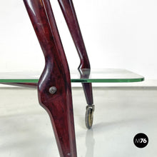 画像をギャラリービューアに読み込む, Wooden cart with two glass tops, 1950s