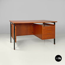 画像をギャラリービューアに読み込む, Wooden and black metal desk with three drawers, 1960s