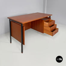 画像をギャラリービューアに読み込む, Wooden and black metal desk with three drawers, 1960s