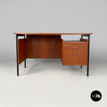 画像をギャラリービューアに読み込む, Wooden and black metal desk with three drawers, 1960s