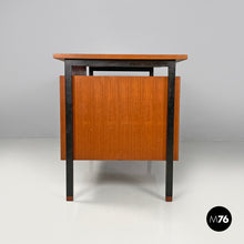 画像をギャラリービューアに読み込む, Wooden and black metal desk with three drawers, 1960s