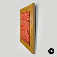 画像をギャラリービューアに読み込む, Red ceramic and golden wood sculpture painting by Carlos Carlè, 1974