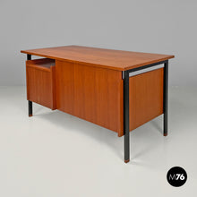 画像をギャラリービューアに読み込む, Wooden and black metal desk with three drawers, 1960s