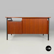 画像をギャラリービューアに読み込む, Wooden and black metal desk with three drawers, 1960s