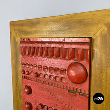 画像をギャラリービューアに読み込む, Red ceramic and golden wood sculpture painting by Carlos Carlè, 1974